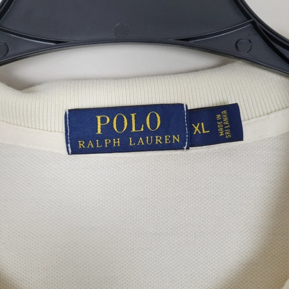 Polo Ralph Lauren Men's XL 100% Cotton Solid Ivory 2 Button Short Sleeve Polo